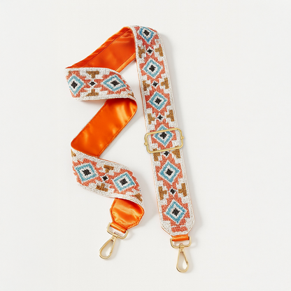 Orange Geometric Camera Strap with Gold Hardware