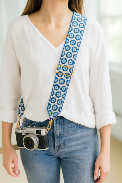 Blue Geometric Camera Strap