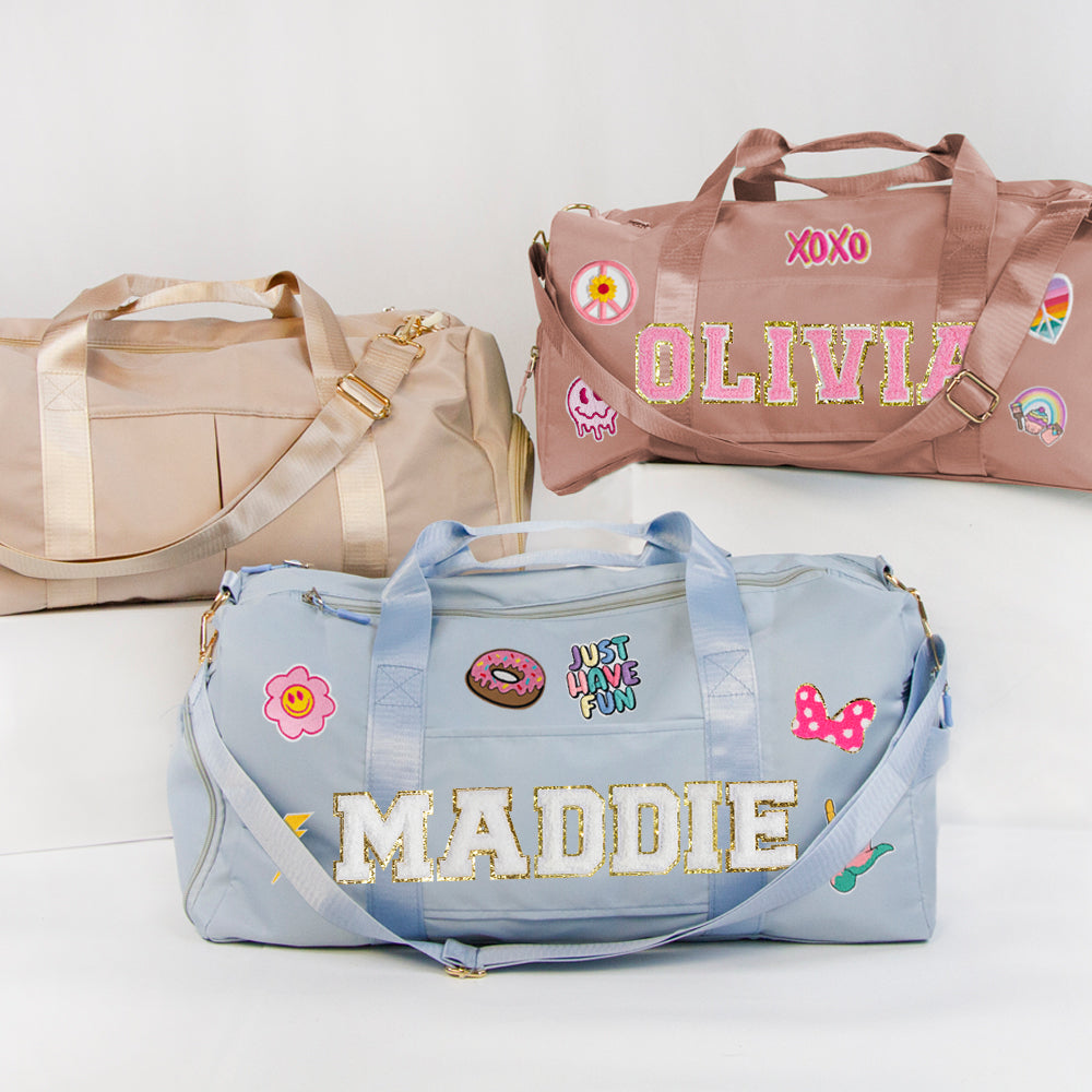 Custom Patch Duffle Bag, Personalized Duffle Bag, Custom Duffle Bags, Monogrammed Overnight Bags, Weekender Bags, Chenille Patch Duffle Bags