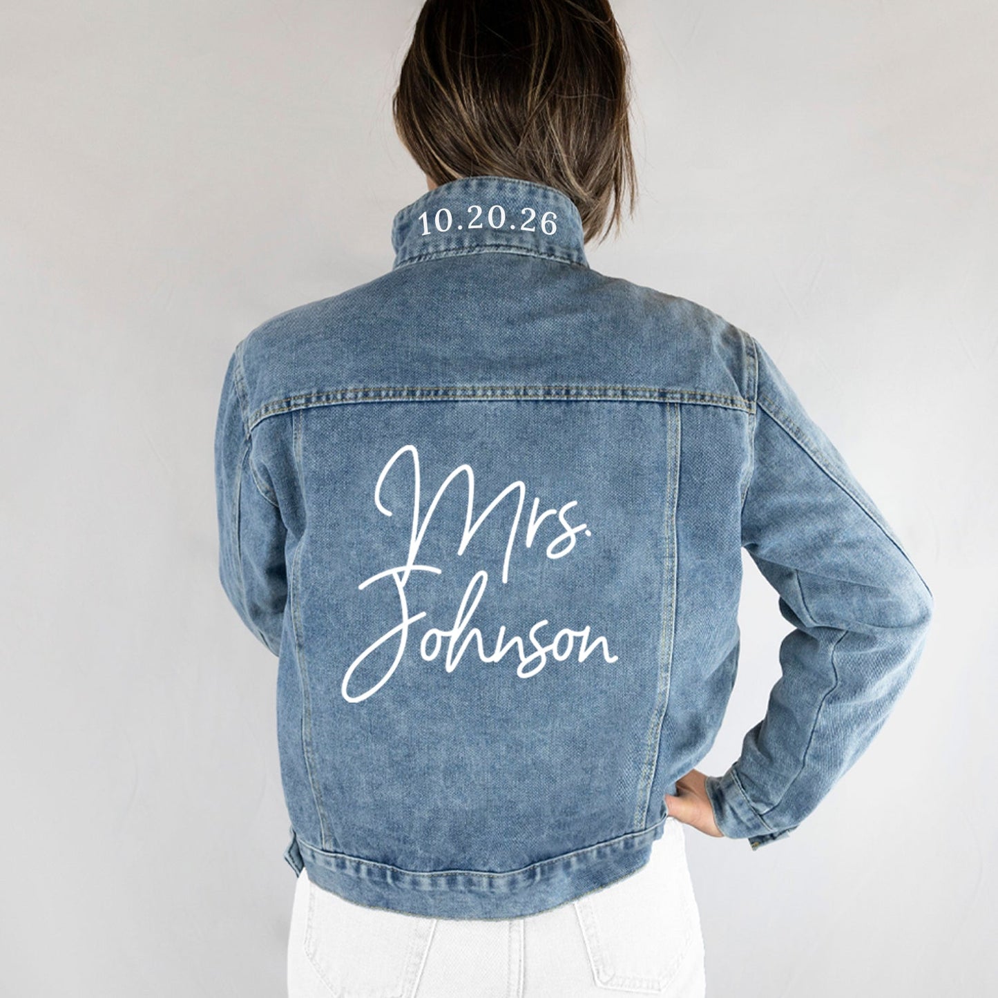 (Blue Denim) Personalized Bachelorette Party Denim Jacket Gift