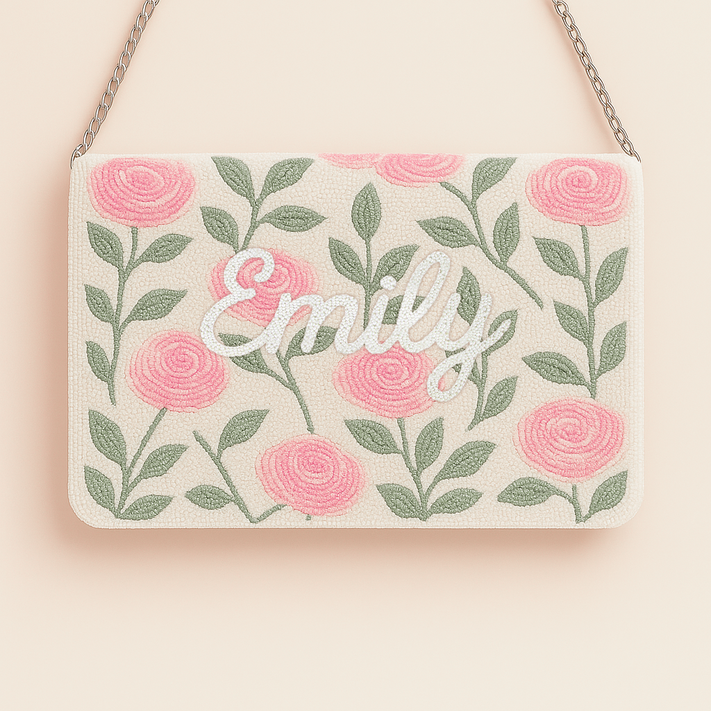Personalized Floral Beaded Clutch - HHFC