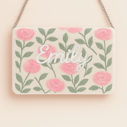 Personalized Floral Beaded Clutch - HHFC