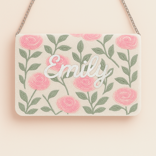 Personalized Floral Beaded Clutch - HHFC