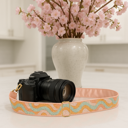 Peach & Yellow Beaded Camera Strap