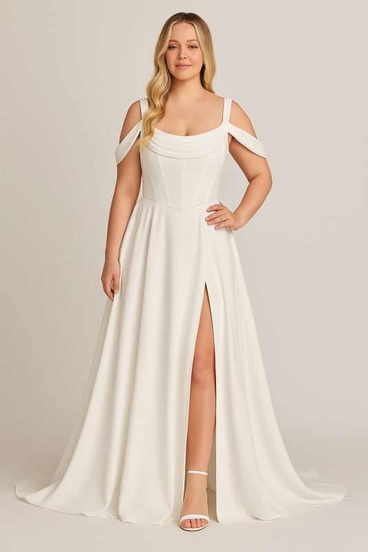 Elegant Off-Shoulder Wedding Dress with Slit