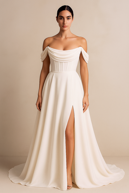 Elegant Off-Shoulder Wedding Dress with Slit