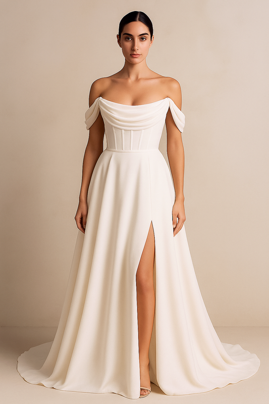Elegant Off-Shoulder Wedding Dress with Slit