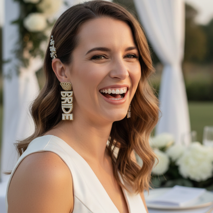 Gold and White Seed Bead Bride Earrings