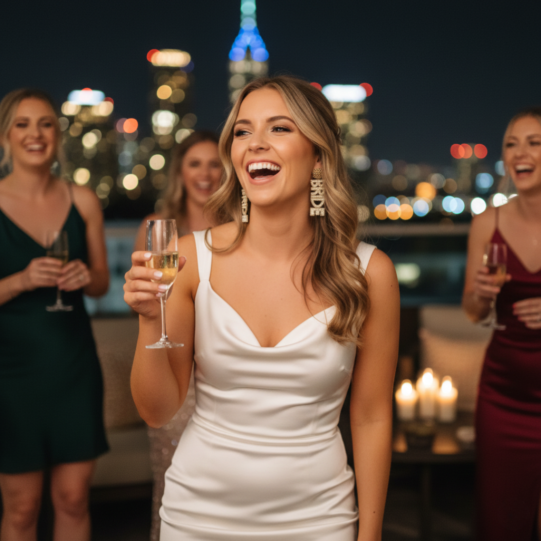 Gold and White Seed Bead Bride Earrings