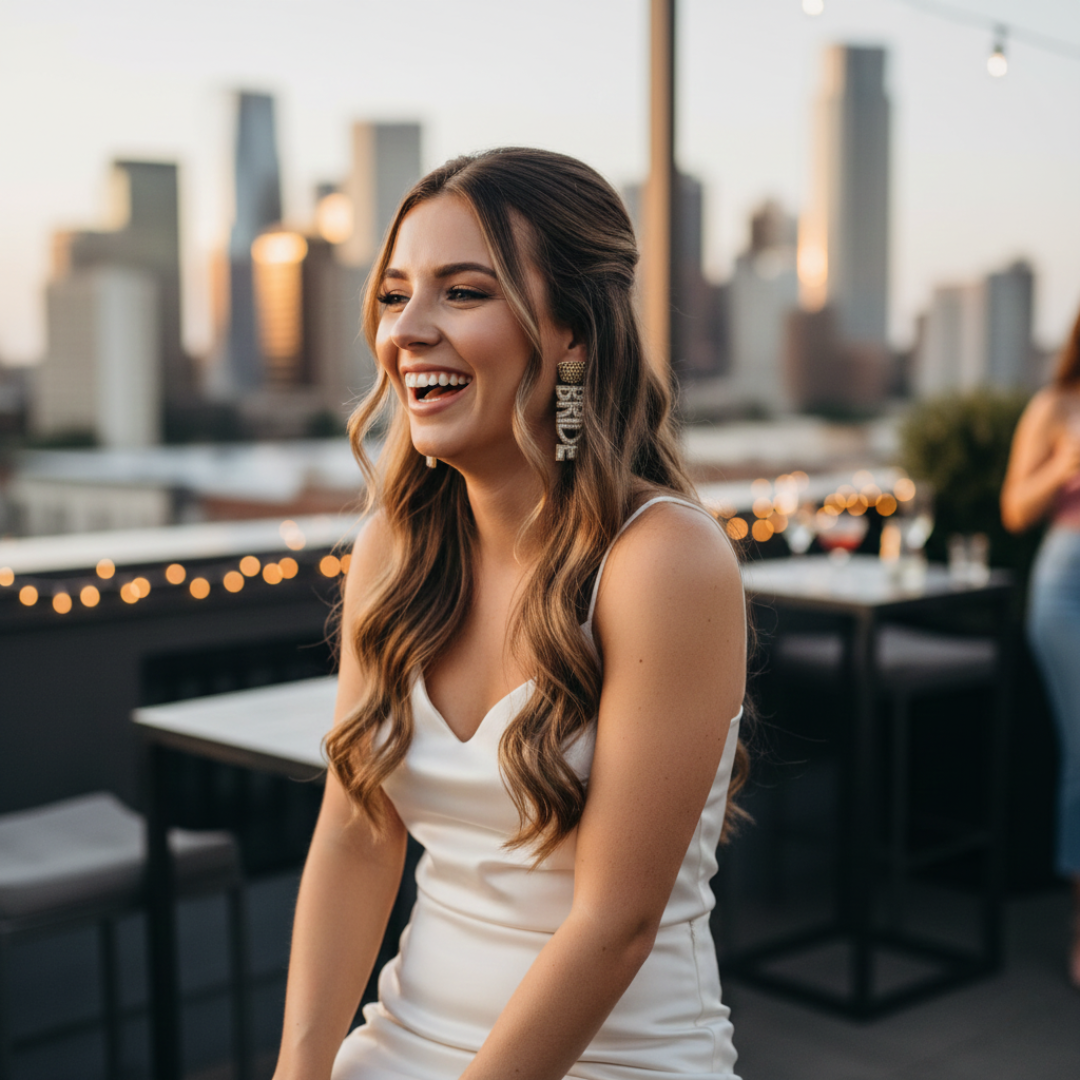 Gold and White Seed Bead Bride Earrings