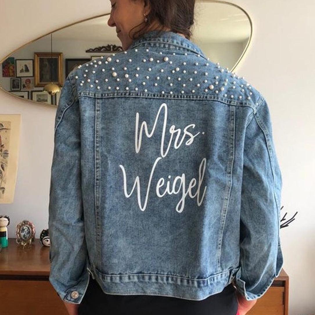 (Blue Pearl) Personalized Bridal Denim Jacket