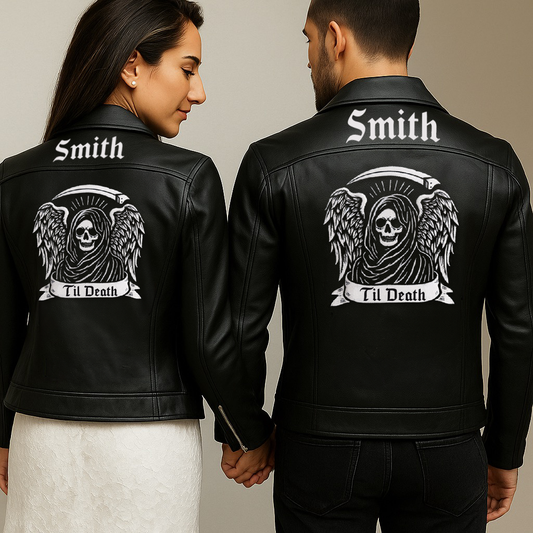 (Real Leather) Personalized Til Death Leather Jacket for Him