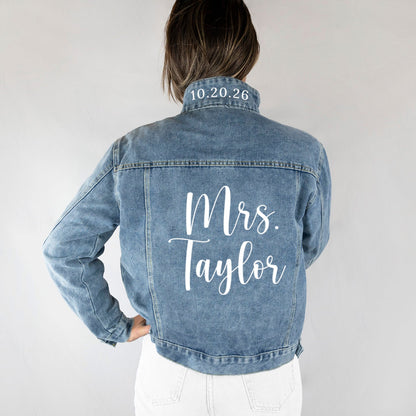 (Blue Denim) Personalized Bachelorette Party Denim Jacket Gift