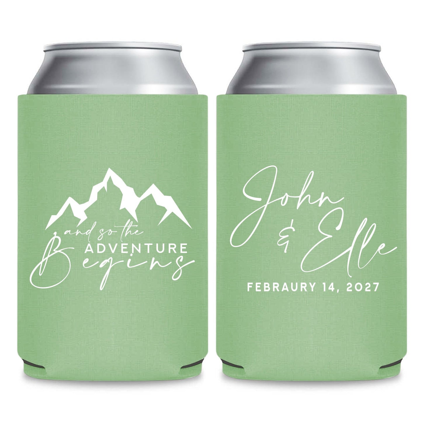 Mountain-Themed Wedding Can Coolers