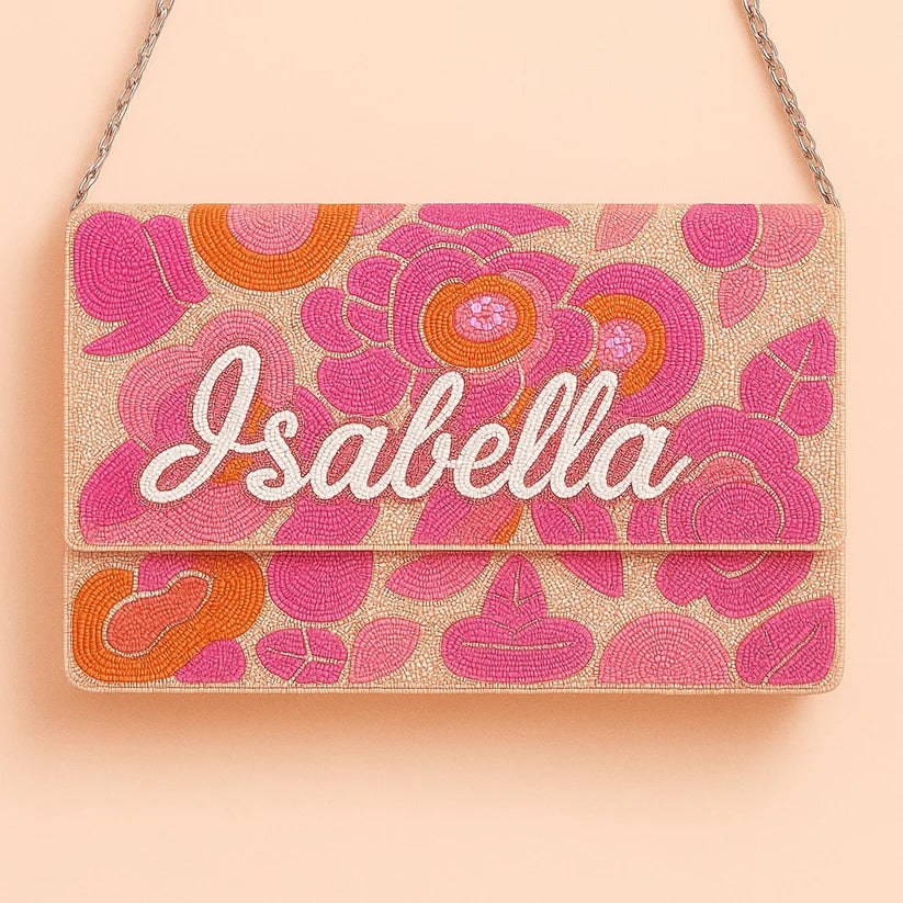 Personalized Floral Beaded Clutch