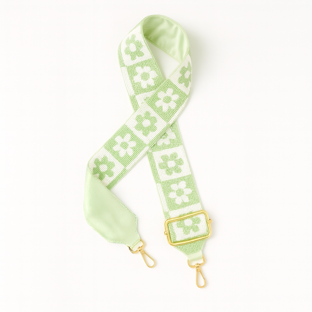 Green & White Floral Beaded Camera Strap