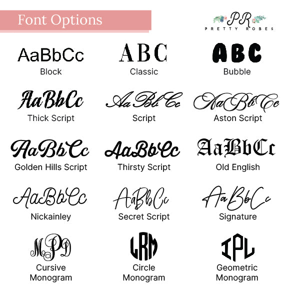 the font options for different font styles