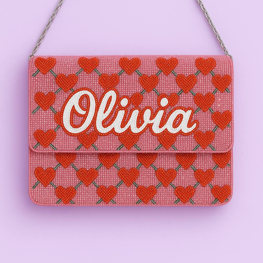 Custom Red Heart Beaded Clutch - HHFC