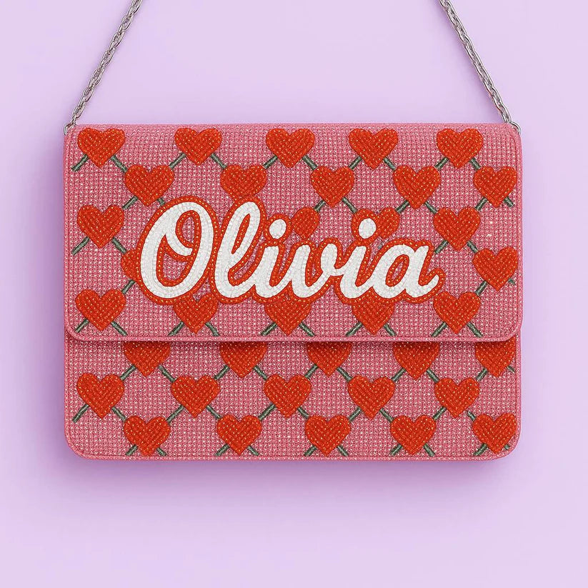 Personalized Floral Beaded Clutch