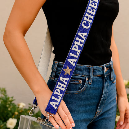 a woman wearing a blue lanyard with a star on it