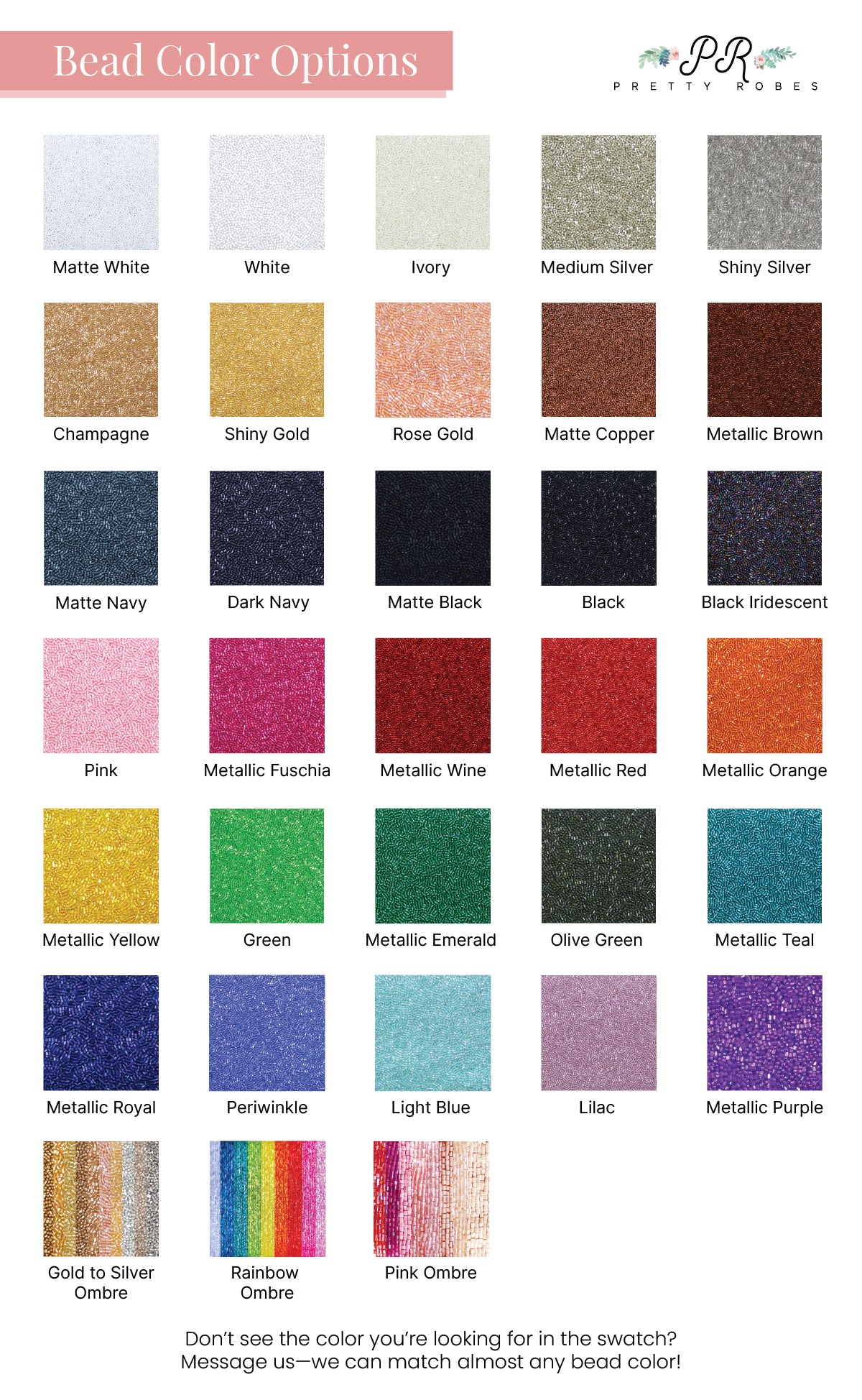 the color chart for the bead color options