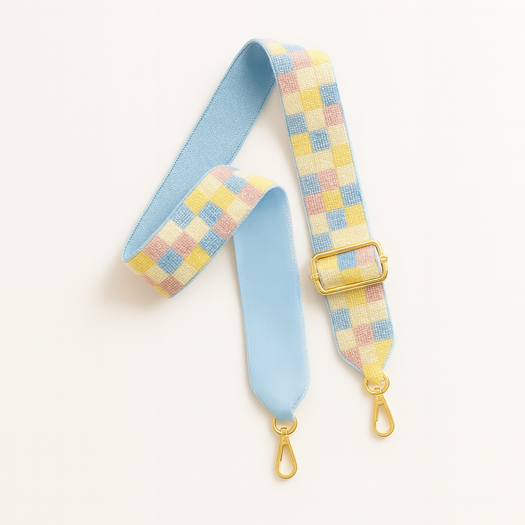 Blue & Yellow Checkered Beaded Camera Strap