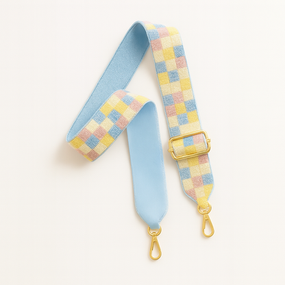 Blue & Yellow Checkered Beaded Camera Strap