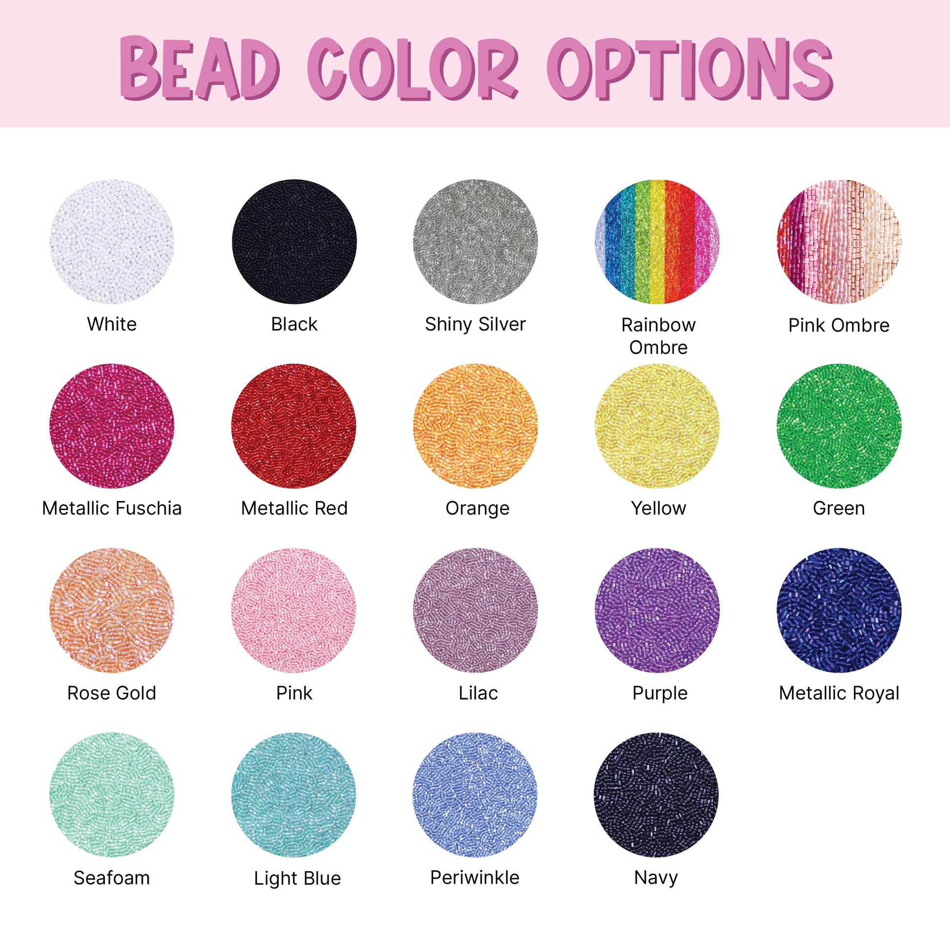 a collection of 16 different colored beads, each with unique patterns and textures, arranged in a grid format.
