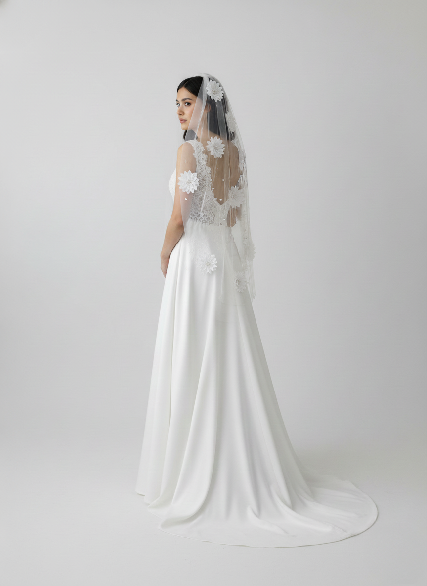 Floral and Pearl Bridal Veil