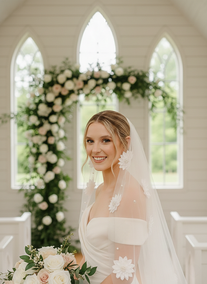 Floral and Pearl Bridal Veil