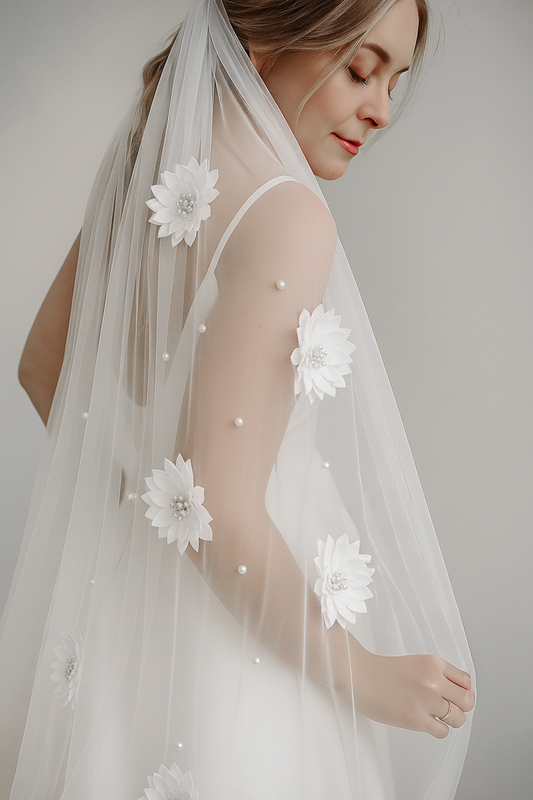 Floral and Pearl Bridal Veil