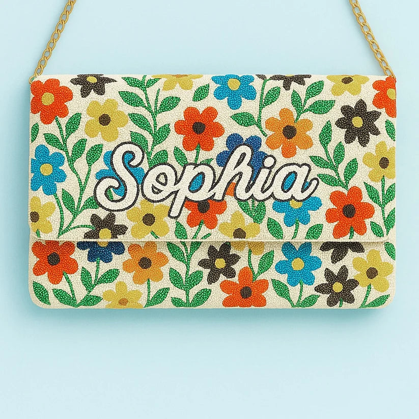 Personalized Floral Beaded Clutch