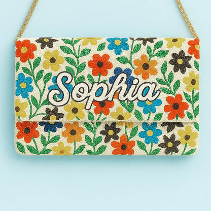 Personalized Floral Beaded Clutch