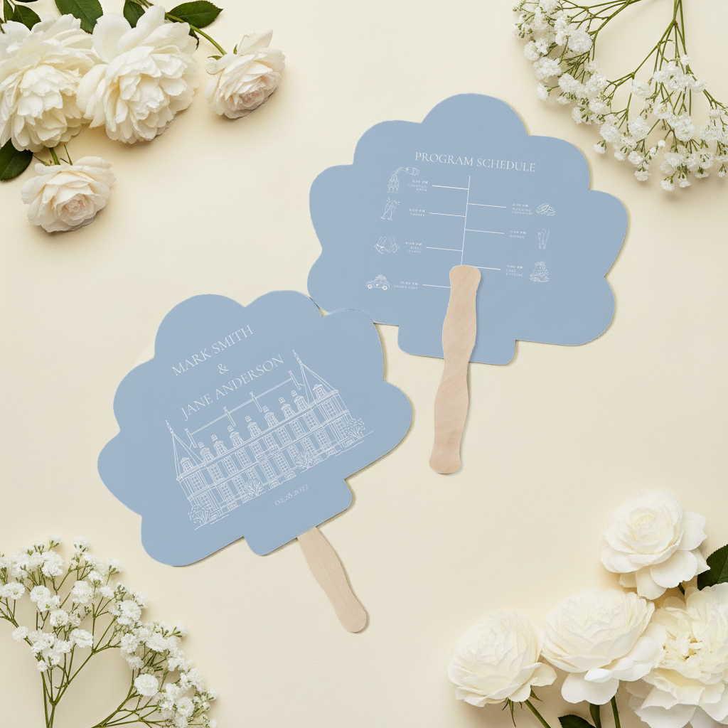 Custom Wedding Program Fans – Elegant Ceremony Hand Fans – PrettyRobes.com