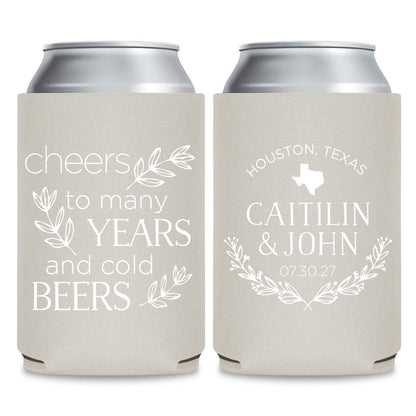 Cheers to Many Years and Cold Beers Custom Wedding Can Coolers (CS 51)
