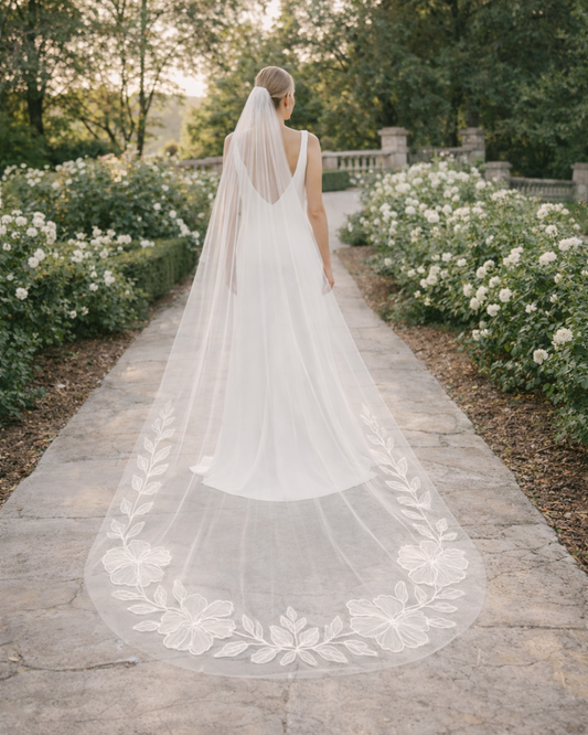 Large Print Floral Bridal Veil