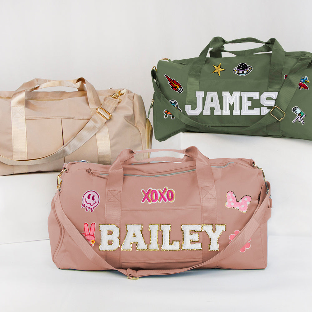 Custom Patch Duffle Bag, Personalized Duffle Bag, Custom Duffle Bags, Monogrammed Overnight Bags, Weekender Bags, Chenille Patch Duffle Bags