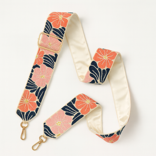 Orange Floral Beaded Camera Strap