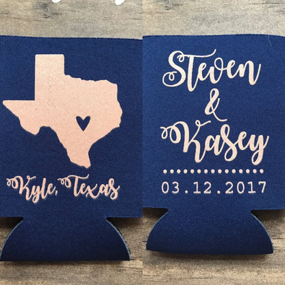 Personalized State Pride Texas Wedding Can Coolers (CS 5)