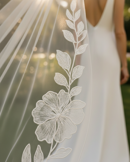 Large Print Floral Bridal Veil