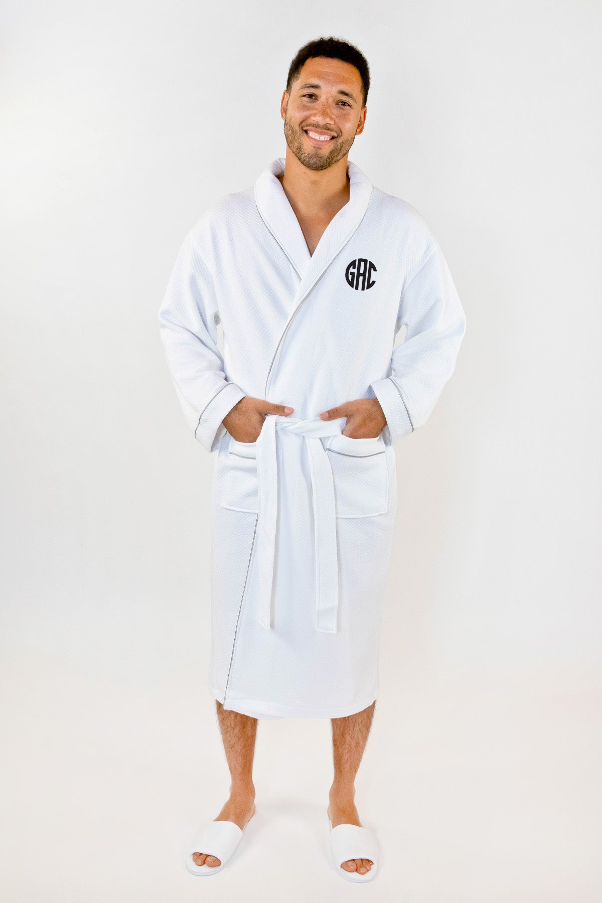 Mr & Mrs Smith バスローブ 2着セット Mr and Mrs Smith Grid Style Embroidered Bath Robe White