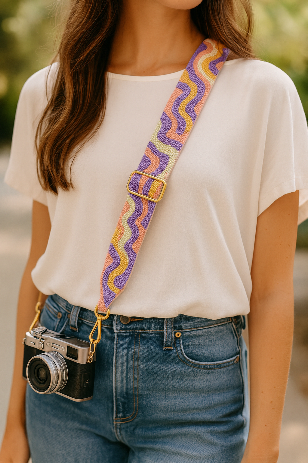 Purple & Pink Wave Beaded Camera Strap