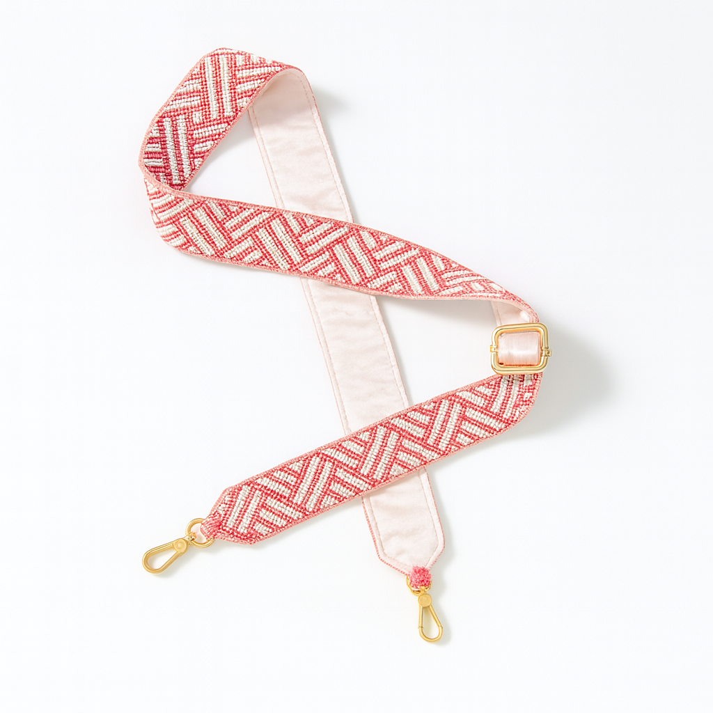 Pink Geometric Beaded Camera Strap