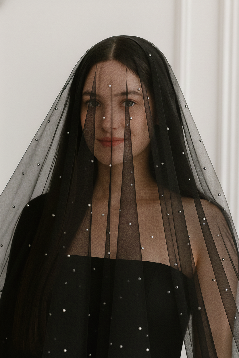 Black Pearl Bridal Wedding Veil