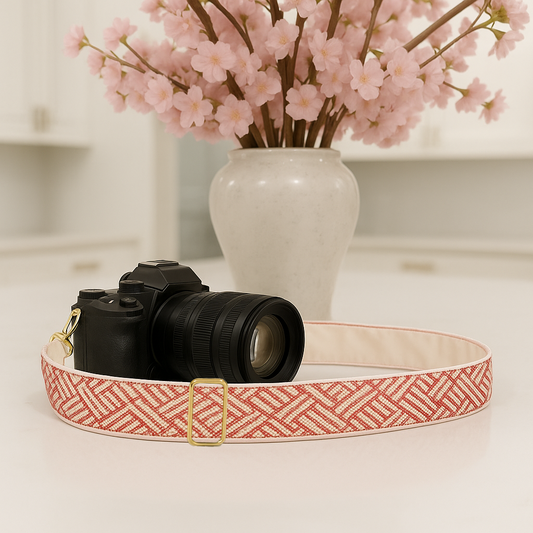 Pink Geometric Beaded Camera Strap