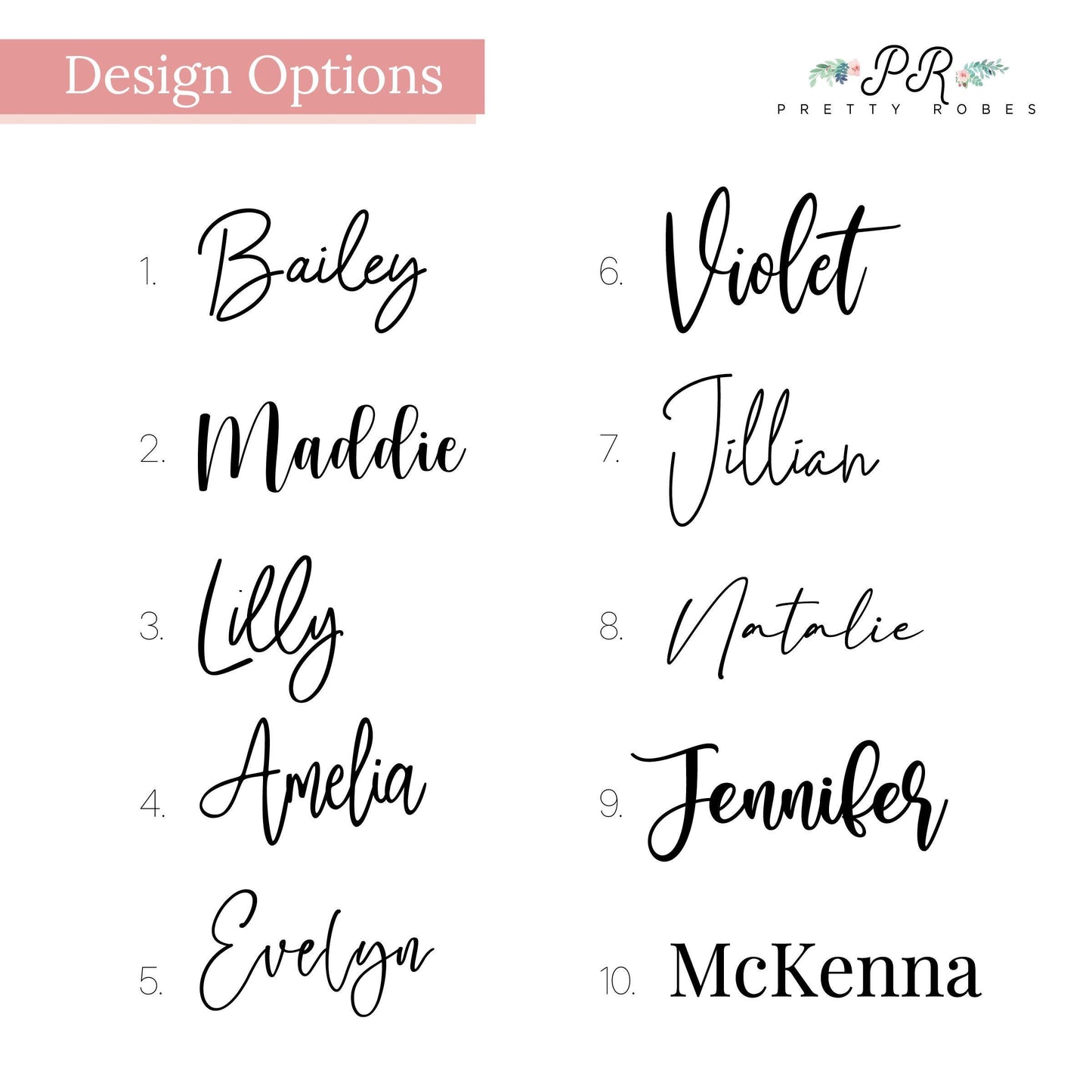 a set of six calligraphy font styles