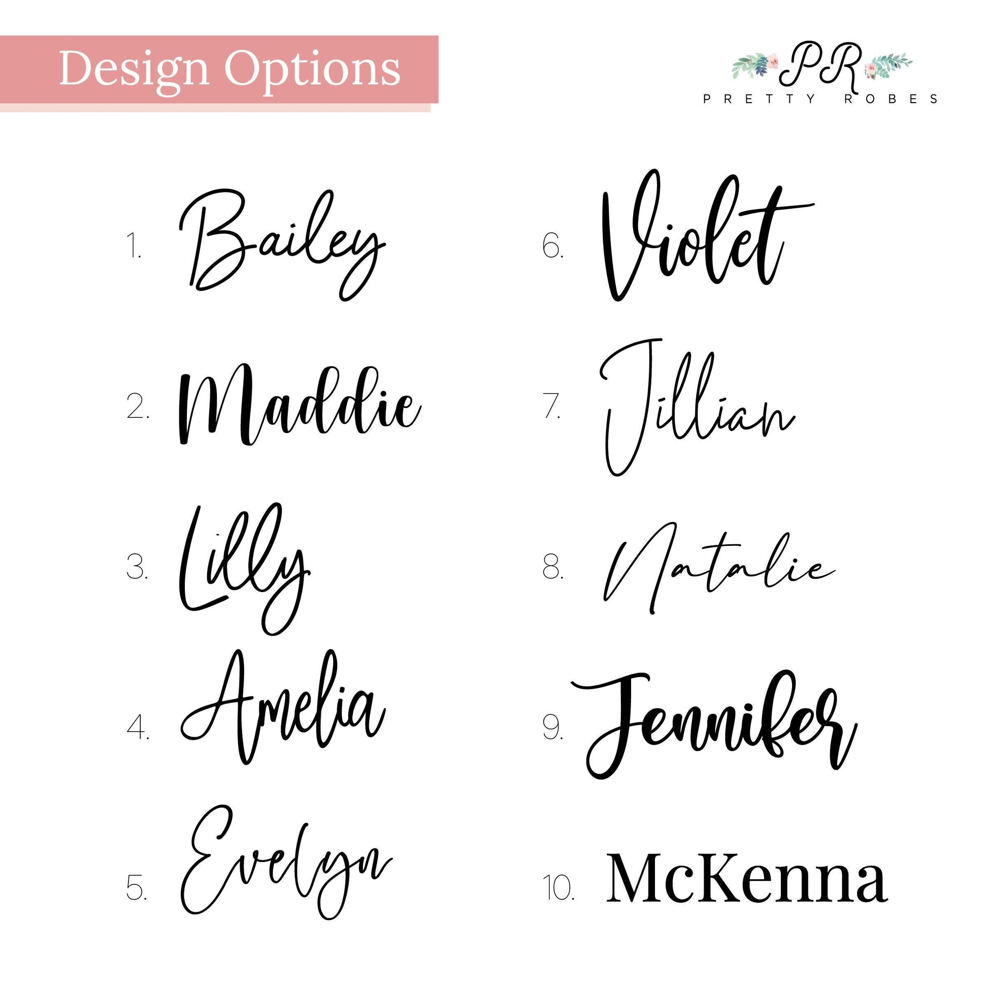 a set of six calligraphy font styles