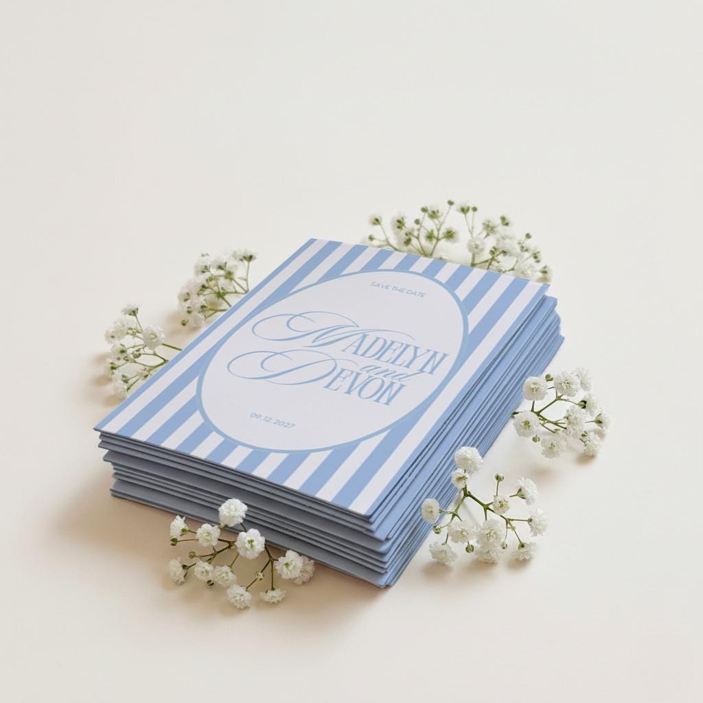 Blue Striped Elegant Wedding Magnet