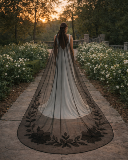 Large Print Floral Bridal Veil