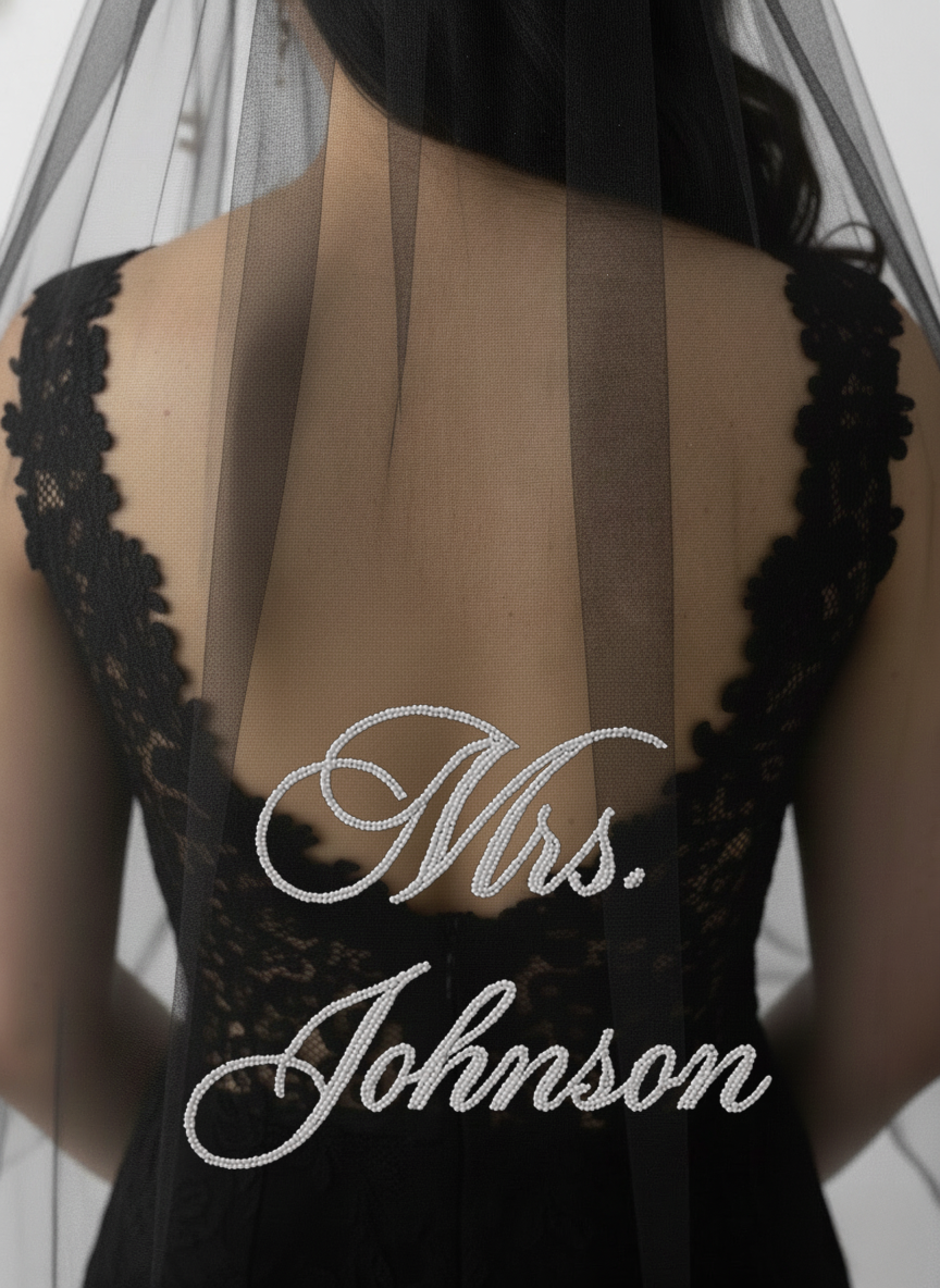 Black Rose Embroidery Bridal Veil